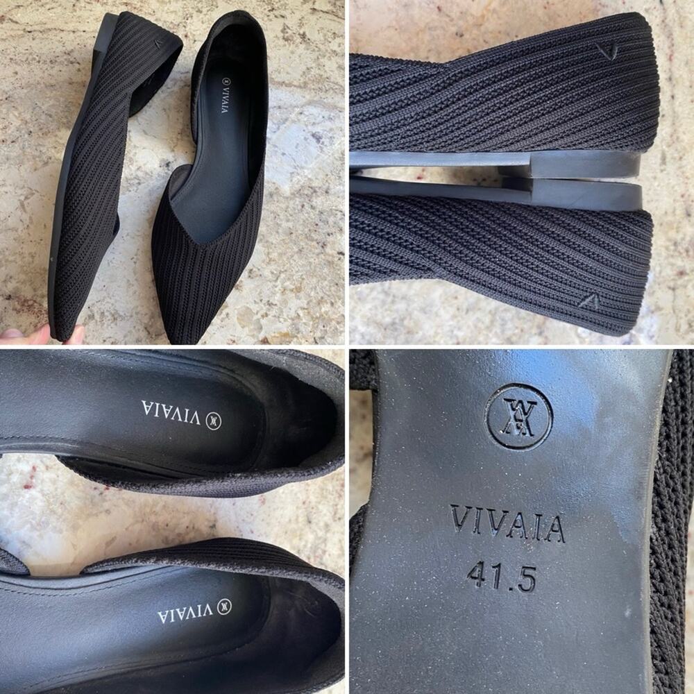 VIVAIA $129 Pointed-Toe D'Orsay Flats (Melia) Black 41.5 (US10) EUC Size Womens